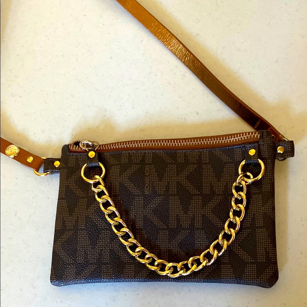Michael Kors Brown belt bag with Gold Chain